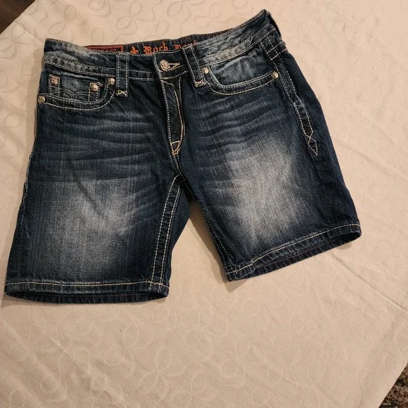 Rock Revival Emilie Easy Shorts 28 Y2K Western Cowgirl Embroidered Denim Glam - Picture 3 of 16